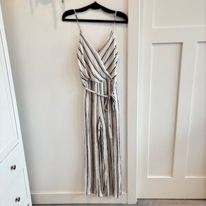 Leela & Lavender Women's Cropped White & Black Striped Romper Spaghetti Strap M